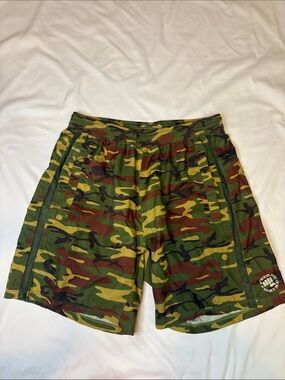 Feed Me Fight Me Men's Large Woodland Camo Workout Gym Mesh See Through Shorts